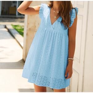 Charlie Charlie Charlotte Women's Ruffle Eyelet Summer Mini Dress Sz XL Blue NWT